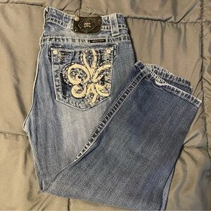 Miss Me Jeans Size 30 Easy Cropped 22” Inseam Sequin Wide Stitch Capri JE5769EC2